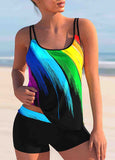 Colorful Printed Spaghetti Strap Tankini Set