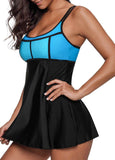 Spaghetti Strap Contrast Mid Waist Tankini Set - soofoom.com