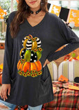 Pumpkin Print Side Pocket Halloween Tunic Top