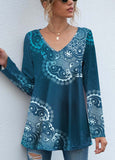 Teal & White Mandala V-Neck Long-Sleeve Tunic Top