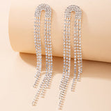 Rhinestone Detail Metal Silver Earring Set - soofoom.com