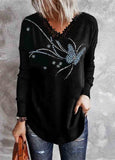 Lace Colorblock Print Long Sleeve T-shirt