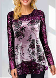 Floral Print Glitter Fabric Stitching Sweatshirt