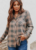 Plaid Lapel Long Sleeve Blouse