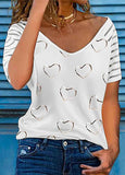 Printed V-neck loose T-shirt