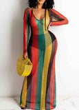 Colorblock Hollow Out Hooded Cover Up Dress - soofoom.com