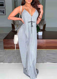 Letter Print Backless V-Neck Maxi  Casual  Dress For Vacation - soofoom.com