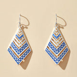 Blue Rhombus Design Metal Earring Set - soofoom.com