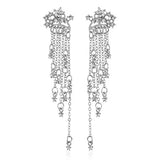 Rhinestone Embellished Chain Tassel Silver Earrings - soofoom.com