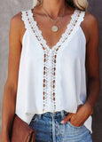 Solid Lace Sleeveless V Neck Daily Tank