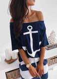 Boat Anchor Print T-Shirt & Striped Skirt Set