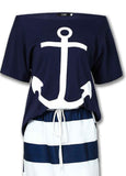 Boat Anchor Print T-Shirt & Striped Skirt Set