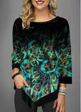 Asymmetric Hem Feather Print T shirt