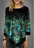 Asymmetric Hem Feather Print T shirt