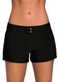 Solid Black Mid Waist Swimwear Shorts