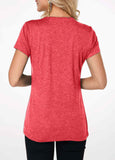 Crinkle Chest Short Sleeve Coral Red T Shirt