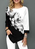 Asymmetric Hem Flower Printed T Shirt