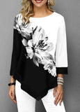 Asymmetric Hem Flower Printed T Shirt