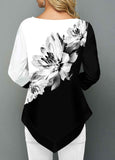 Asymmetric Hem Flower Printed T Shirt