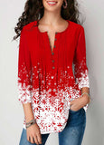 Printed 3/4 sleeve Button Front Blouse