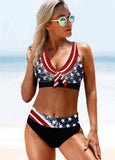 Flag Print Wide Strap Mid Waist Bikini Set