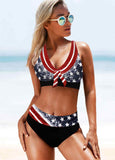 Flag Print Wide Strap Mid Waist Bikini Set