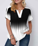 Color Block Short Sleeve Printed Blouse