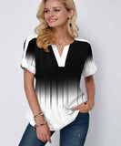 Color Block Short Sleeve Printed Blouse