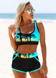 Tropical Print Wide Strap High Waist Bikini Set