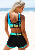 Tropical Print Wide Strap High Waist Bikini Set