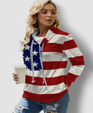 Drawstring Long Sleeve American Flag Print Sweatshirt