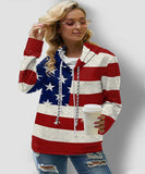 Drawstring Long Sleeve American Flag Print Sweatshirt