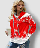 Long Sleeve Snowflake Print Drawstring Sweatshirt