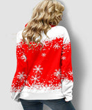 Long Sleeve Snowflake Print Drawstring Sweatshirt