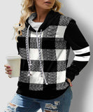 Drawstring Neck Plaid Long Sleeve Contrast Sweatshirt