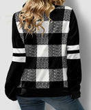 Drawstring Neck Plaid Long Sleeve Contrast Sweatshirt