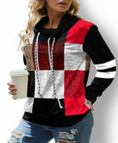 Drawstring Neck Plaid Long Sleeve Contrast Sweatshirt