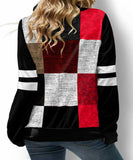 Drawstring Neck Plaid Long Sleeve Contrast Sweatshirt