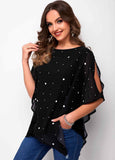 Polka Dot Mesh Stitching Slit Sleeve T Shirt