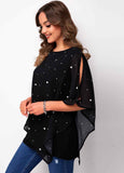 Polka Dot Mesh Stitching Slit Sleeve T Shirt