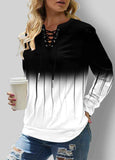 Ombre Lace Up Long Sleeve Sweatshirt