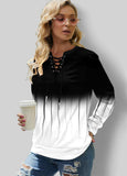 Ombre Lace Up Long Sleeve Sweatshirt