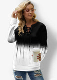 Ombre Lace Up Long Sleeve Sweatshirt