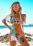 Printed Flounce Spaghetti Strap Tankini Set