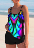 Colorful Printed Spaghetti Strap Tankini Set