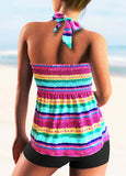 Rainbow Stripe Tie Back Shirred Tankini Set