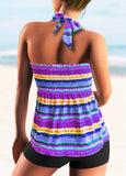 Rainbow Stripe Tie Back Shirred Tankini Set