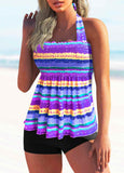 Rainbow Stripe Tie Back Shirred Tankini Set