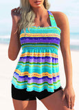 Rainbow Stripe Tie Back Shirred Tankini Set