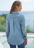 Lace Stitching Turndown Collar Blouse